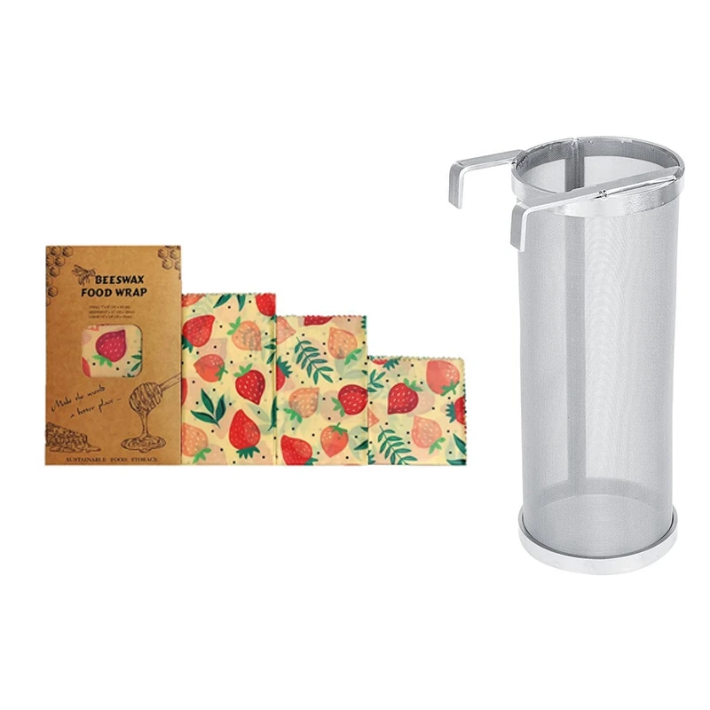 

1 Set Reusable Beeswax Cloth Wrap Food Fresh Bag & 1 Set Homemade Brew Beer Hop Mesh Filters Strainer With Hook