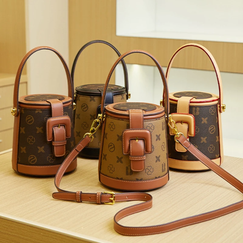

KUROYABU Vintage Printing Large Capacity Handbags Temperament Eaquisite Crossbody Shoulder Bags High Quality Bucket Bags