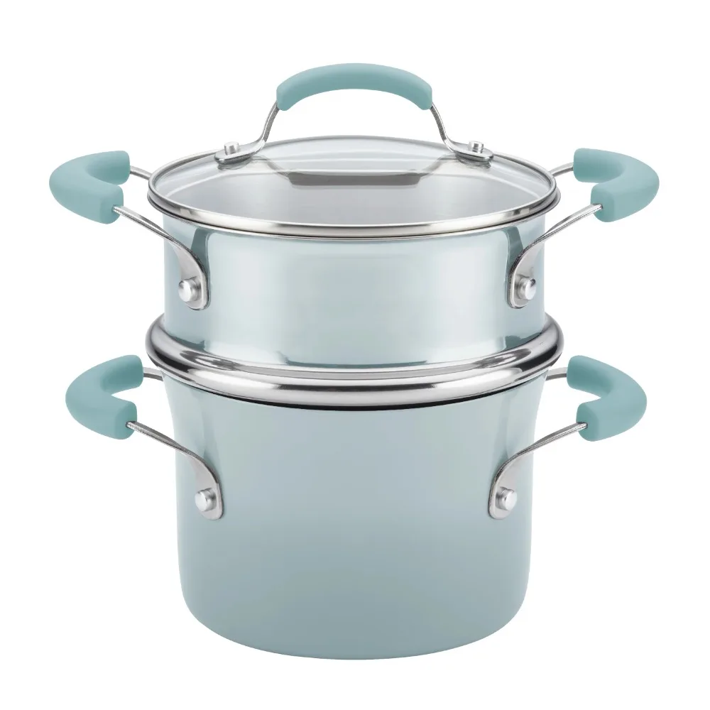 

Classic Brights Hard Enamel Nonstick 3-Quart Covered Steamer Set, Sky Blue Pots and Pans Set Kitchen