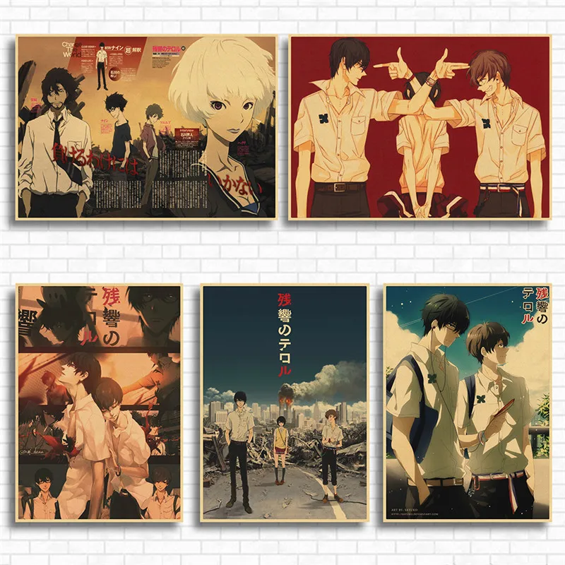 

Zankyou No Terror in Resonance Poster Retro Kraft Paper Anime Decoration Home Bedroom Bar Cafe Art Wall Stickers