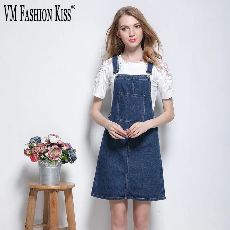 VM FASHION KISS 2022 New Denim Suspender Skirt Women's Decoration Body Straight Large Size Dress
