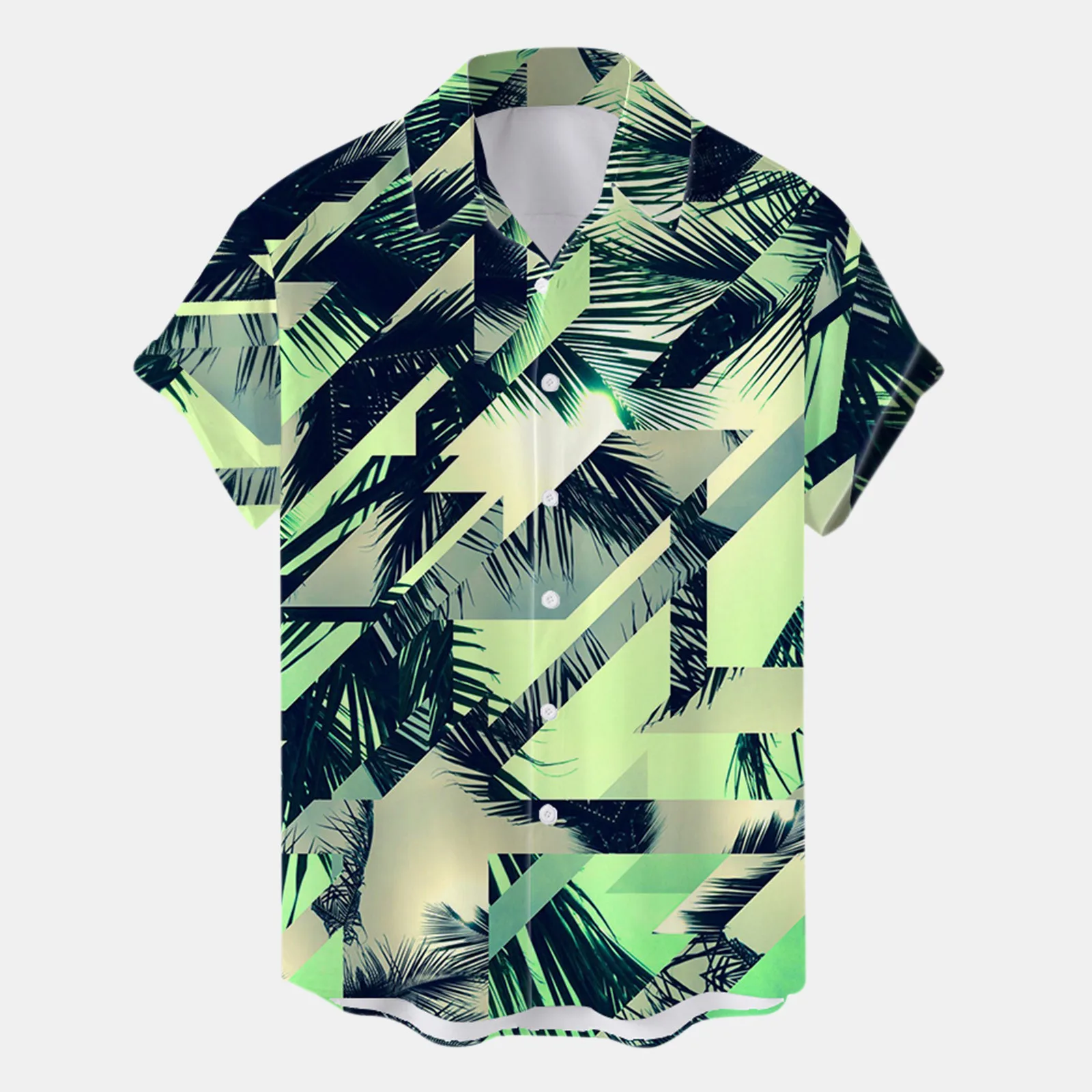 

Blue Sleeve Male Summer Hawaii Tree Print Shirt Blouse Short Sleeve Turn Down Collar Shirt