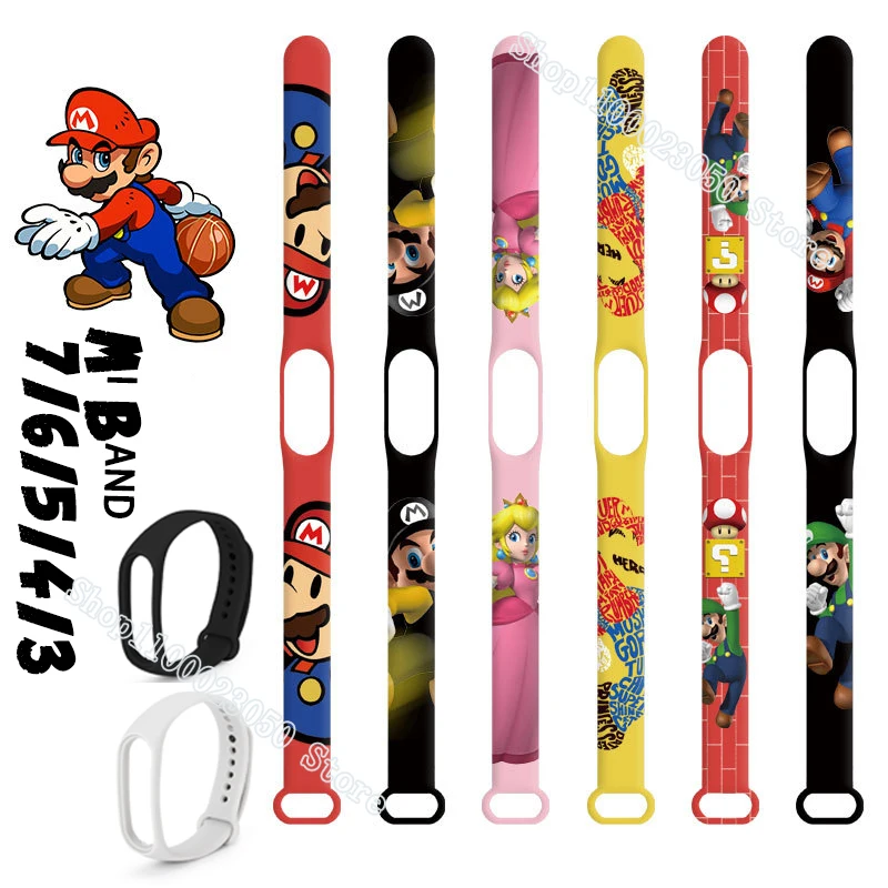 Ремешок для часов Super Mario Mi Band 7/6/5/4/3 умный браслет с рисунком Марио броса сменный