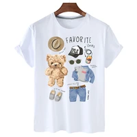 women t shirt cute bear print short sleeve oversized t shirt loose summer retro harajuku style couple shirt top white cotton 4xl