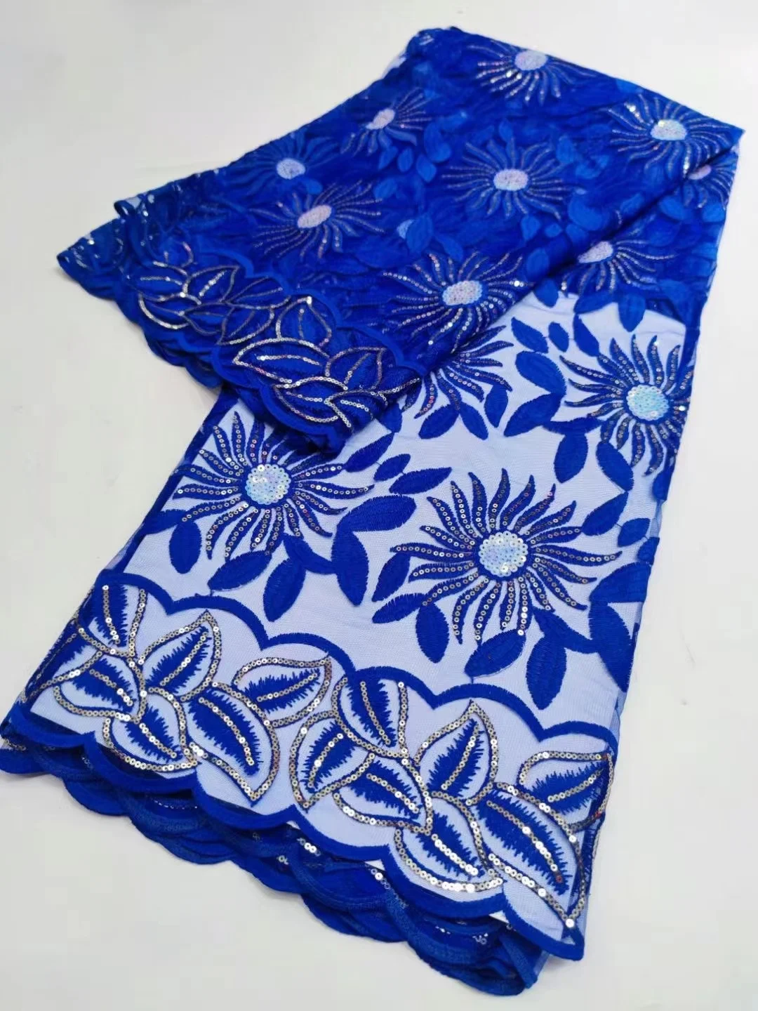 Оптовая цена 5 ярдов Высококачественная африканская кружевная ткань с блестками