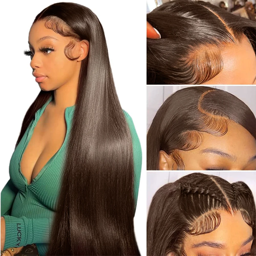 

HANNE Chocolate Brown 13x4 Lace Front Human Hair Wigs For Women Brazilian Straight Lace Frontal Wig Human Hair Preplucked Remy