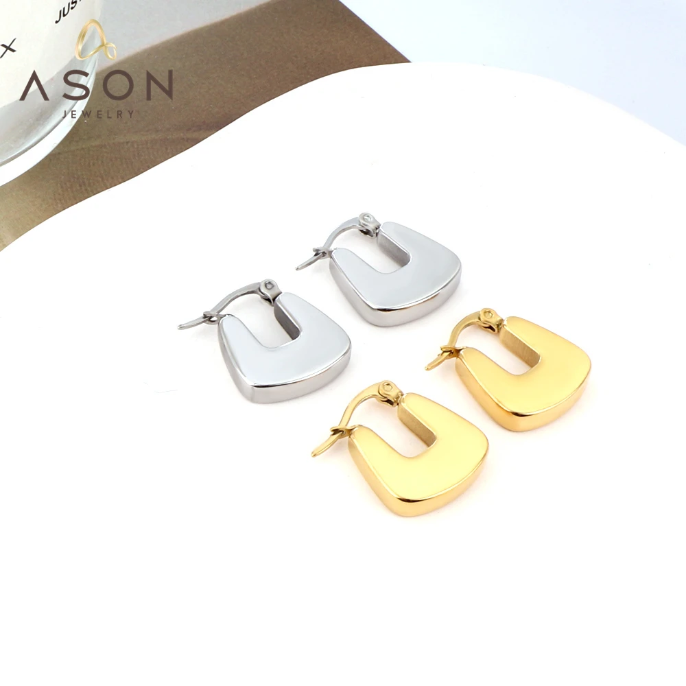 

ASONSTEEL Gold Color Stainless Steel Big Oval Shape Piercing Hoops Earrings For Women Men 16.5x20mm Classic Fashion Jewelry 2022