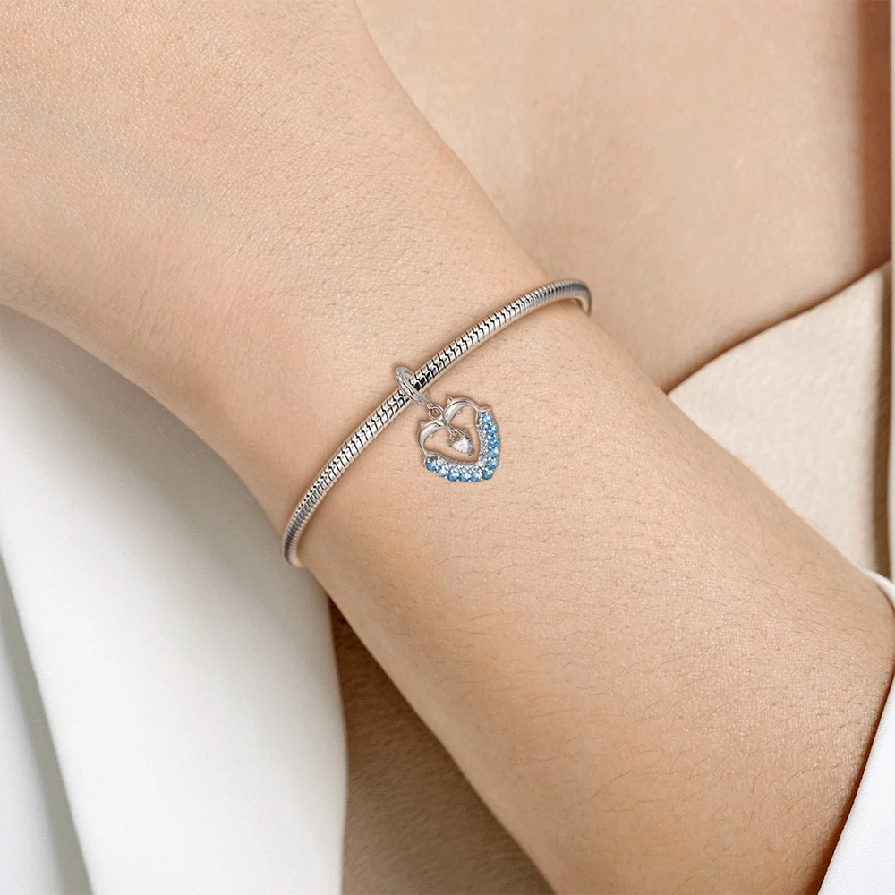 Pandora-Accessoires de bijoux en argent 925 pour femmes, bracelet de bricolage, pendentif Blue Nette Ocean Series, doux et romantique