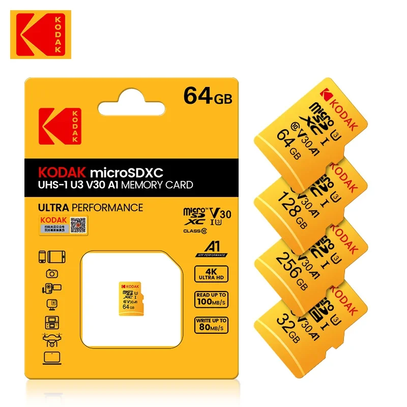 Оригинальная карта памяти KODAK 32 ГБ Micro SD 64 Гб Memori C10 TF MicroSD карты SDXC 128 256 512 U3 4K для