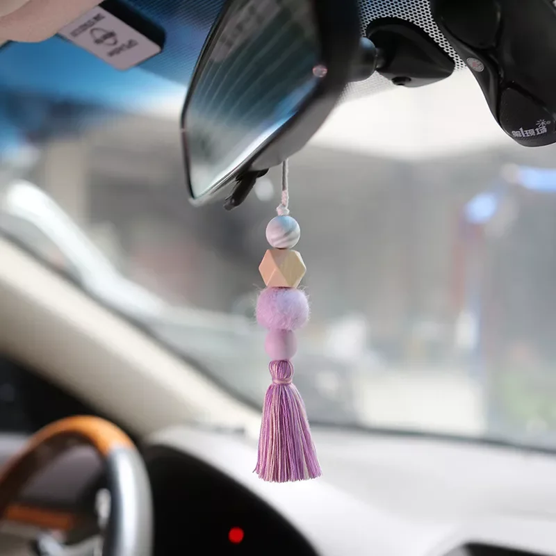 

Interior Aromatherapy Pendant Wood Silicone Bead Felt Ball Perfume Diffuser Tassel Decor Auto Hanging Ornaments