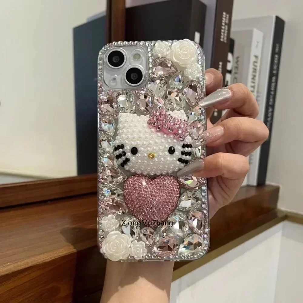 Чехол Sanrio Hello Kitty для Samsung S25 S24 S20 S22 S23 Ultra S21 Plus S10 с бриллиантовым сердечком и