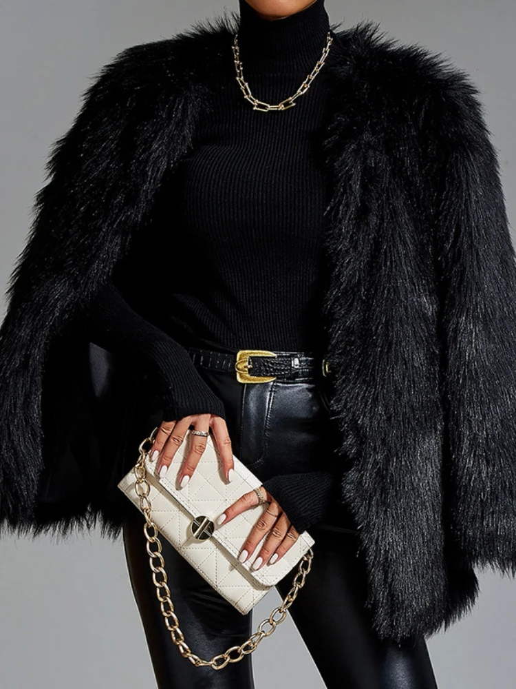 Winter Fashion Fluffy Faux Fur Coats Women 2022 New Casual high street Faux Fur Tops Jackets Elegant Ladies Black Outwear