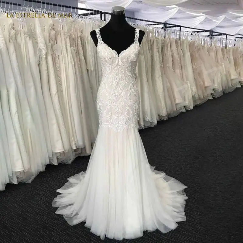 

Платье свадебное с юбкой-годе, Тюлевая аппликация, на бретелях-спагетти, пикантное летнее пляжное платье для невесты