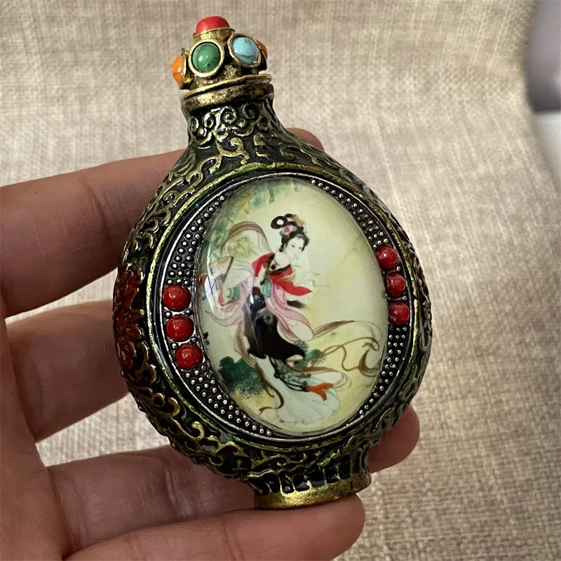 

Pure copper inner painting old-fashioned snuff bottle, classical handle pieces, decorative features, handicrafts empty bottle