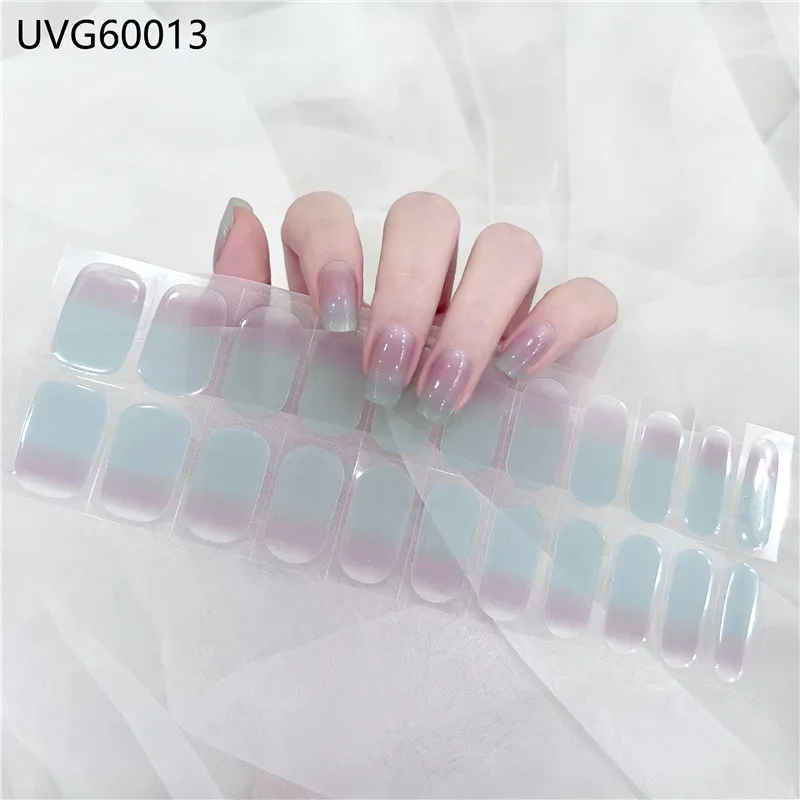 

1 Sheet Woman Nail Art Stickers UV/LED Baking Lamp Semi Cured Gel Nail Polish Wraps Transparent Color Design Nail decoration