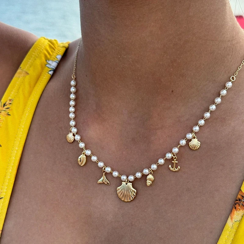 DIY рыбий хвост раковина кулон пляжная вечеринка серия якорь ожерелье ювелирные