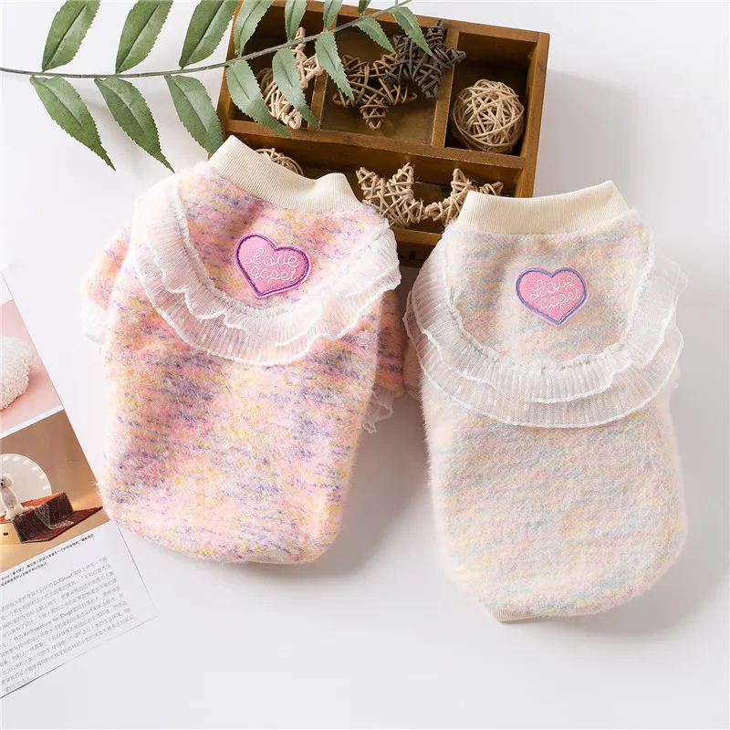

Sweet Heart Pattern Dog Sweater Coat Lace Pet Dog Clothes For Small Dogs Clothing Puppy Knitted Jumper Coat Jacket Yorks Chiwawa