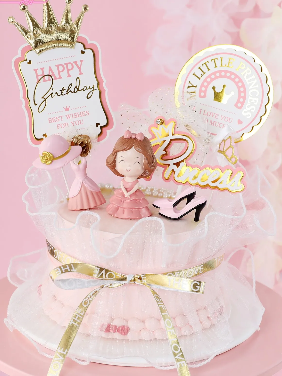 

Princess Prince Happy Girl Birthday Cake Topper Angel Crown Resin Wedding Dessert Decoration Children's Day Gift Baking Supplies