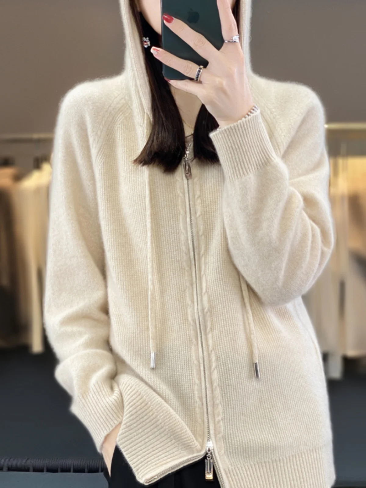 00% чистая шерсть осень и зима 23 новый вязаный свитер на молнии с v-образным вырезом