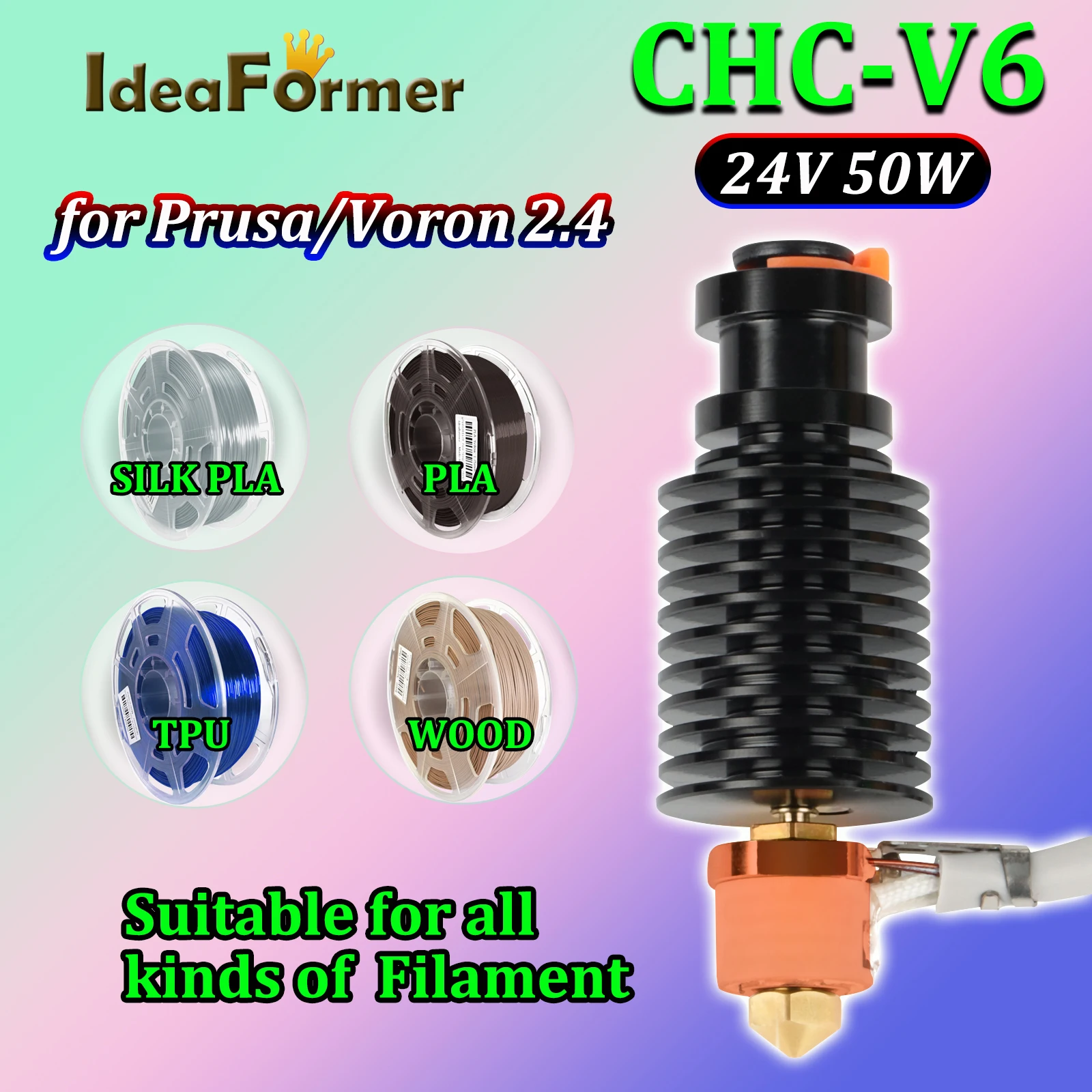 

IdeaFormer CHC V6 Hotend 24 в керамический нагревательный элемент быстрого нагрева для DDE DDB KIT ender 3 BLV CR10 v3 mk3s деталь для 3D-принтера
