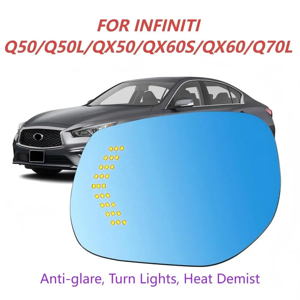 Фото Новое зеркало заднего вида для INFINITI Q50 Q50L QX50 QX60S QX60 Q70 Q70L с указателем поворота, подогревом, антибликовым покрытием, водонепроницаемое IP67, 12В №1