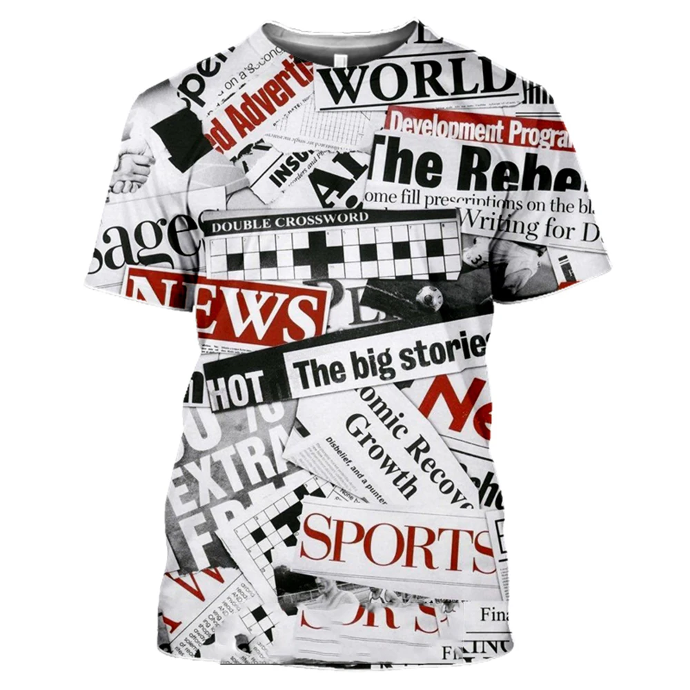 

T-shirt Old Newspaper 3D Print Men Women Casual Fashion Hip Hop Funny Short Sleeve Streetwear Vintage Tee Top Oversized t-shirt
