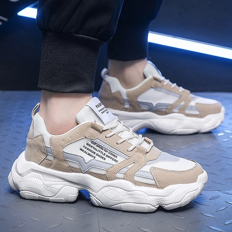 

Мужские весенние кроссовки, новинка 2023, спортивная обувь на платформе для бега, белая мужская обувь из искусственной кожи на шнуровке, дизай...