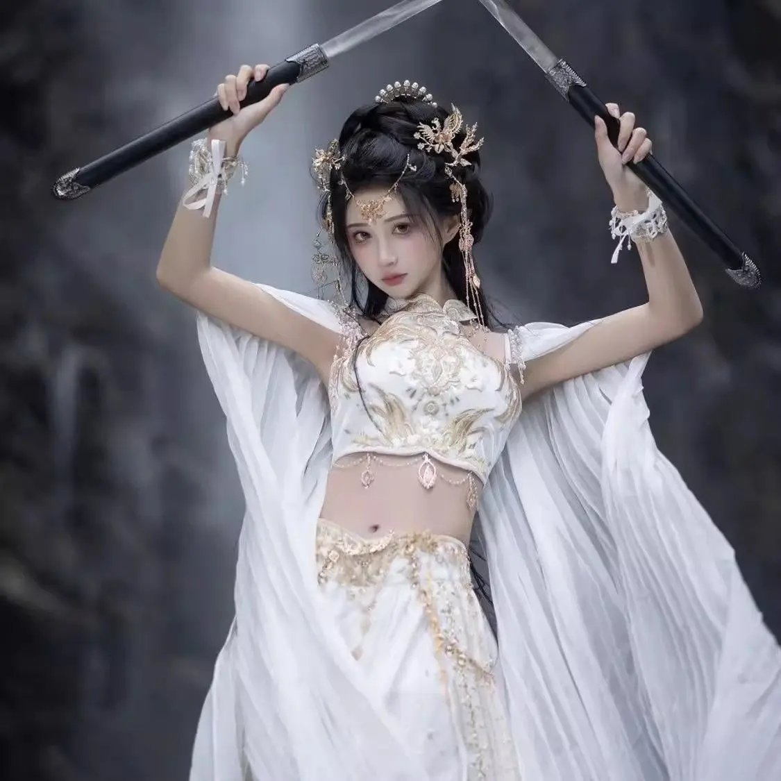 Экзотический Шарм ханьфу Saintess Токен Dunhuang вышивающий костюм Xianxia Белый Полный