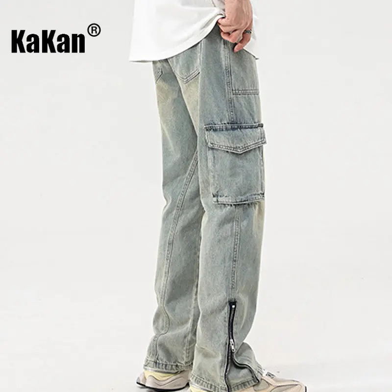 Kakan - New Retro Jeans for Men, with A Sense of Niche Design and Large Pockets. High Street Length Jeans K24-98K8910