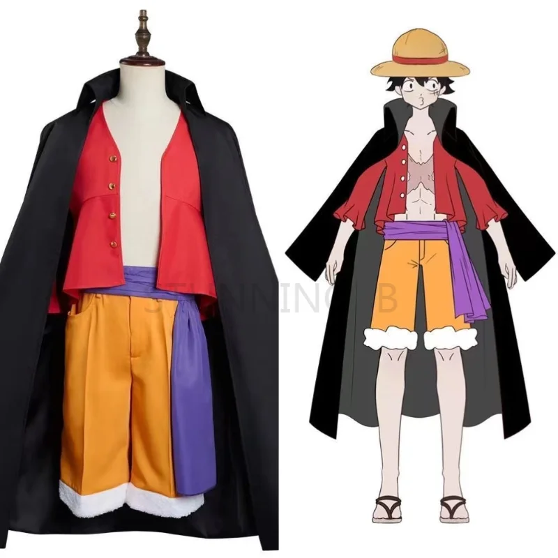 

Аниме Обезьяна D. Костюм-кимоно Luffy для косплея в стране вано, тренчкот и шапка, костюмы на Хэллоуин, вечерние, мультяшный костюм, униформа
