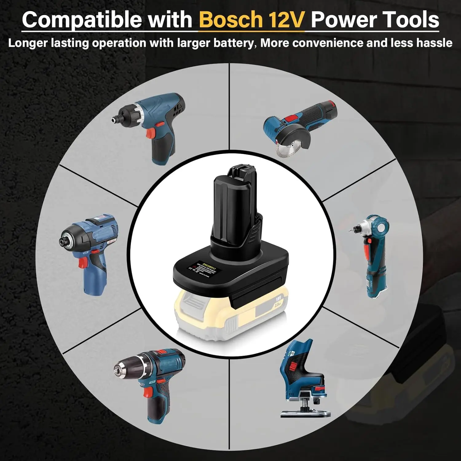 Фото Конвертер DM20BS12 для инструментов Dewalt 20V в Bosch 12V, адаптер для аккумуляторов Milwaukee 18V в Bosch 12V GBA для электроинструментов. №4