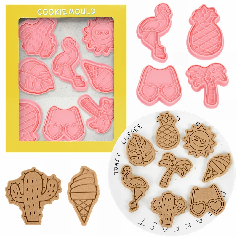

Hawaii Party Cookie Cutter Mold Flamingo Leaves Cactus Pineapple Biscuit Embossing Mould Fondant Baking Cake Decorating Tools 8z
