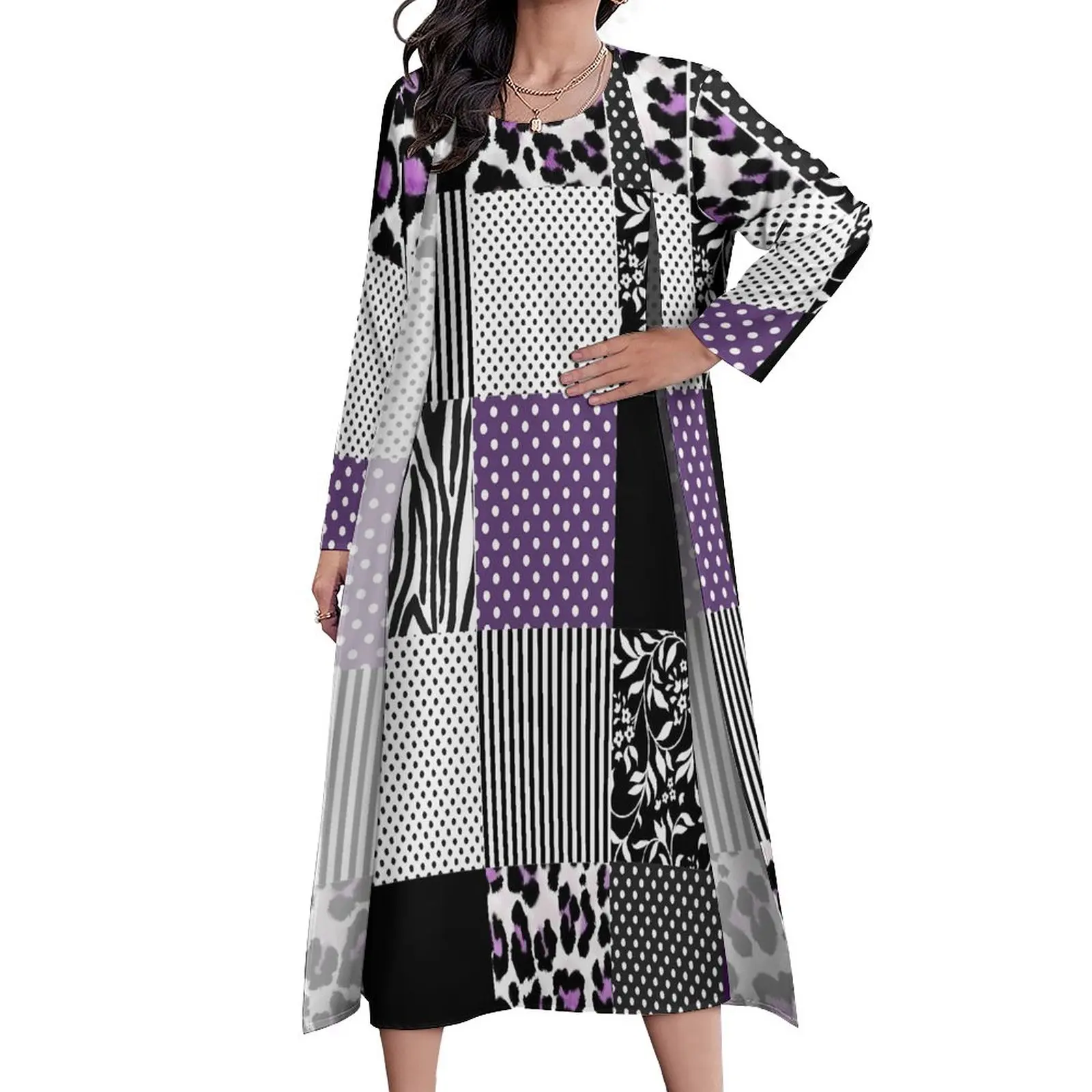 

Платье-макси в стиле пэчворк, с длинным рукавом