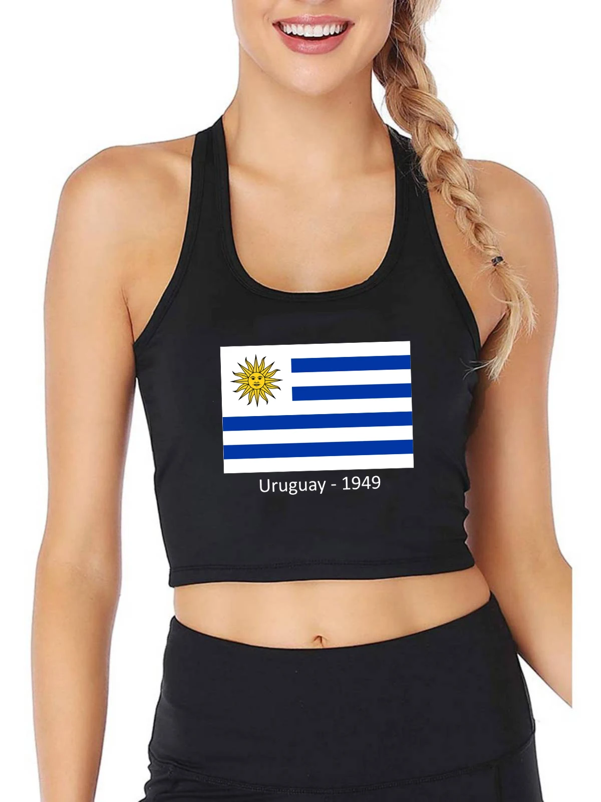 

Flag Of Uruguay Graphics Sexy Slim Fit Crop Top Girl's Retro Patriotic Memorial Style Tank Tops Cotton Sports Training Camisole