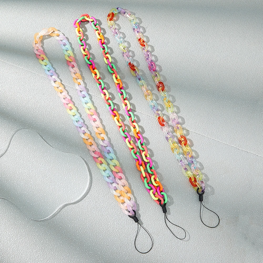 

2023 Long Colorful Chain for Mobile Phone Women's Neck Chain Charm Pendant Phone Case Anti-loss Lanyard Telephone Jewelry