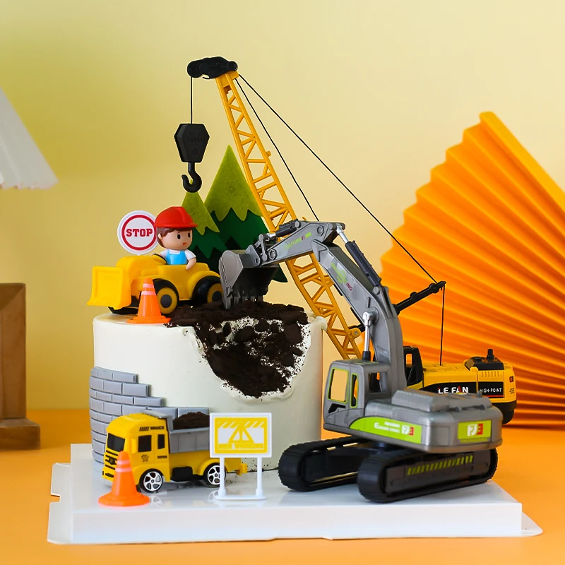 

10 Pcs Boy Enamel Type Excavator Bulldozer Cake Decoration Accessories Engineering Vehicle Excavator Decoration