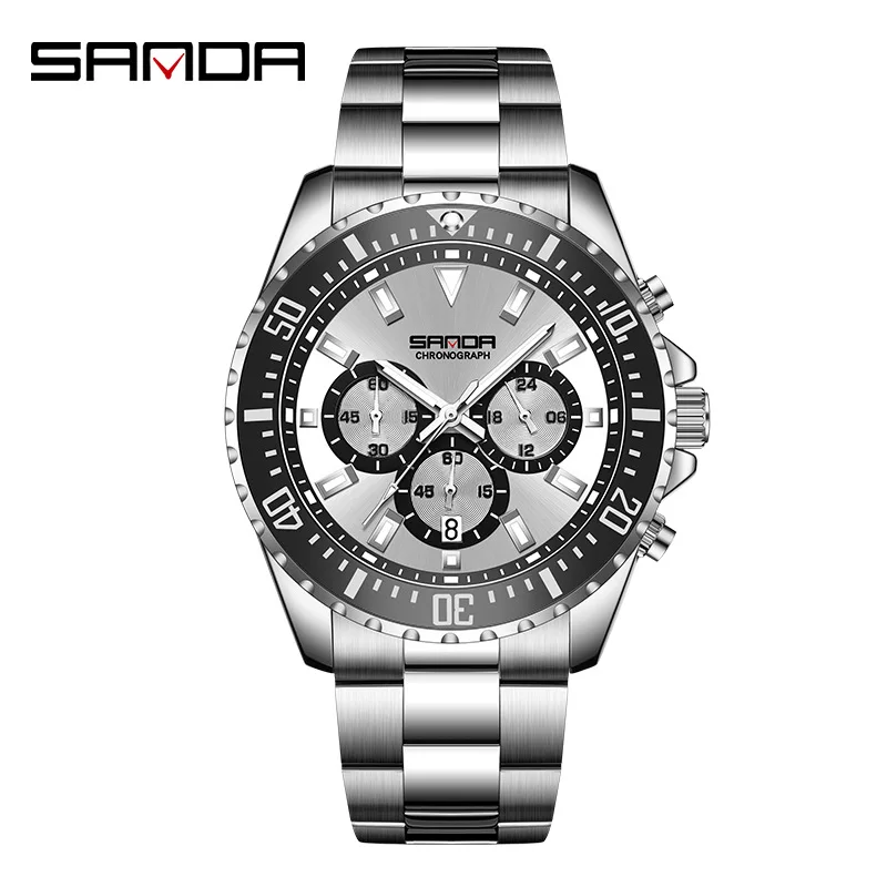 

Sanda 5306 New Arrival For Men Stainless Steel Strap Japanese Quartz Movement Waterproof Chronograph Business Wrist Watch