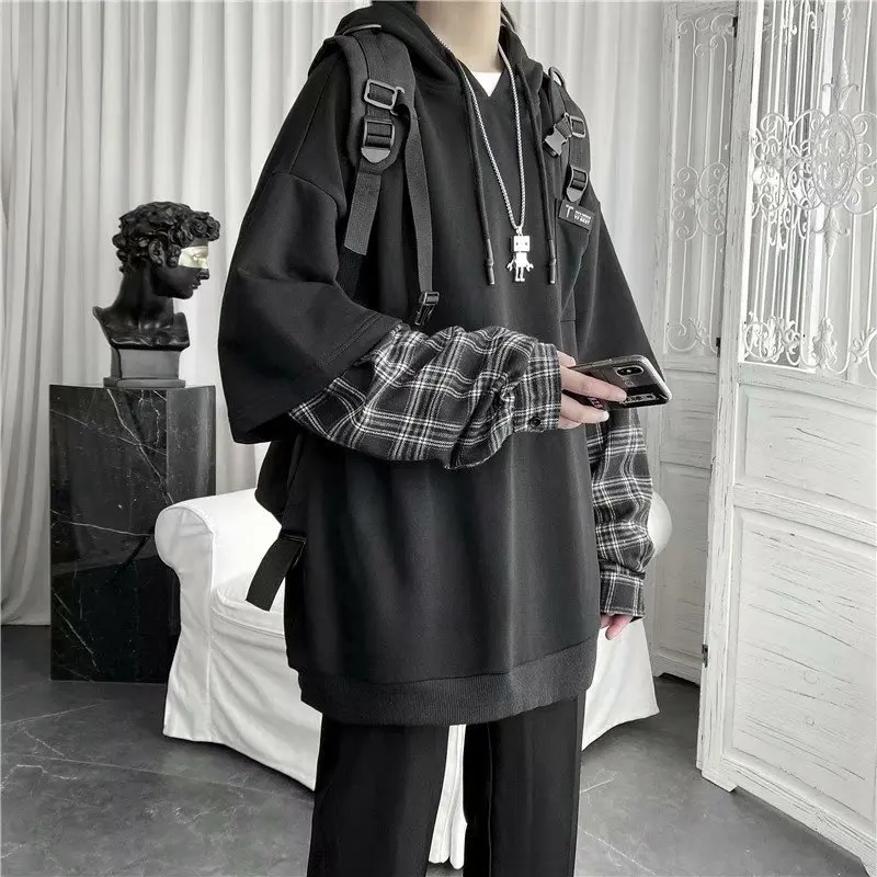 Vintage Hoodie Women Streetwear Oversized Sweatshirt Punk Long Sleeve Pullovers Korean 2022 Grunge Plaid Splice Hoody