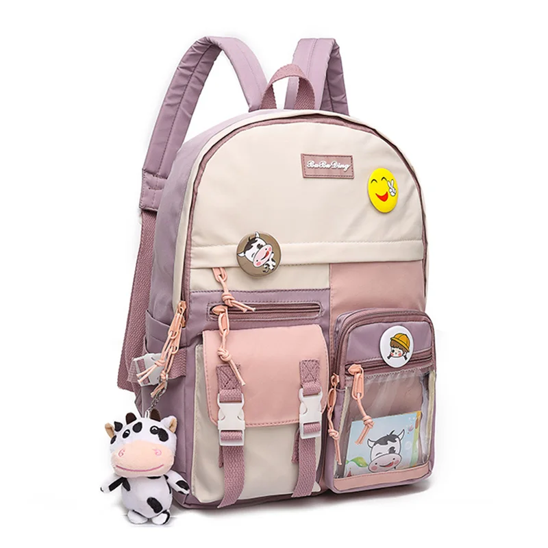 

Korean Kawaii Pink Backpacks for Teenage Girls College Student Casual School Bag Ladies Bookbag Women Cute Panelled Backpacks
