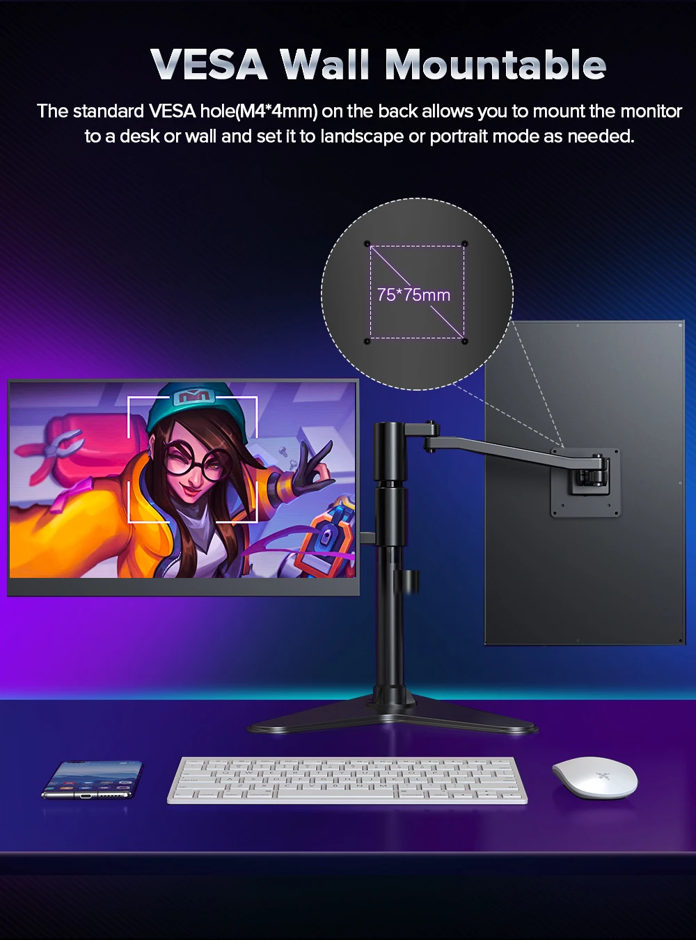 Фото Портативный монитор UPERFECT 4K, 17,3 дюйма, IPS, матовый экран, 100% sRGB, HDR, FreeSync, HDMI, Type-C, Компьютерный дисплей для ноутбука №5