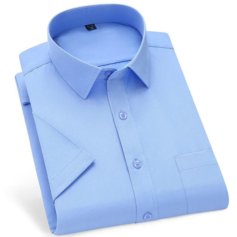 Summer Solid Color Striped Casual Short Sleeve Shirts for Men Business Workwear Blue Shirt Men's Half Sleeve Shirts for Men