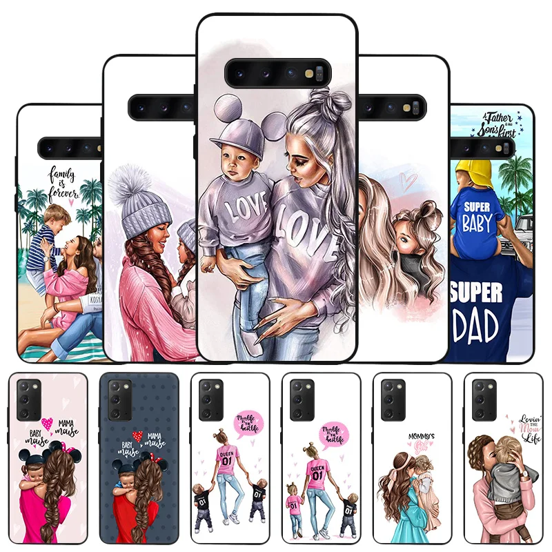 

Black Brown Hair Baby Mom Girl Soft Phone Case for Samsung A03 A50 A70 F62 F52 A30 A20 A02 F42 F23 A40 A10 F12 F22 F41 A90 Cover