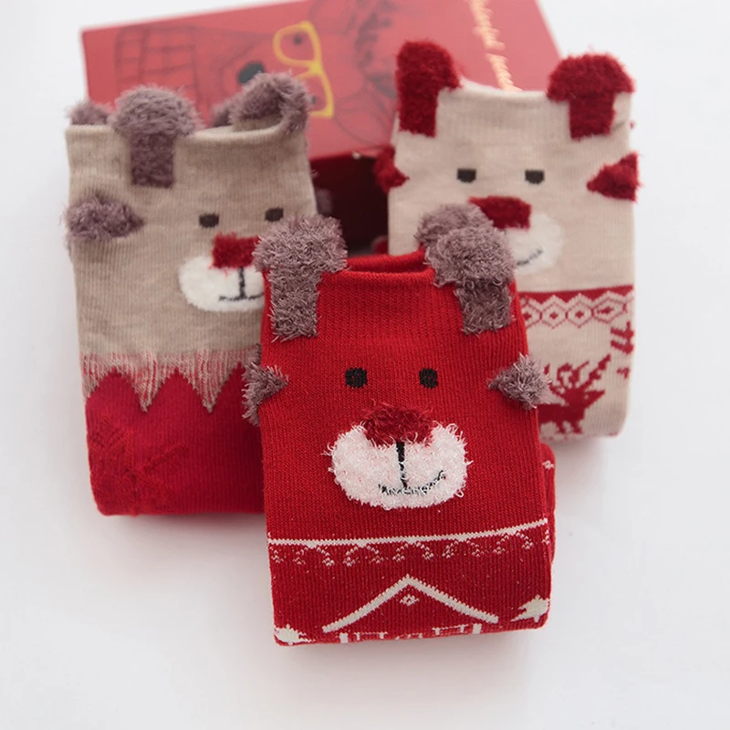 

3 Pairs Christmas Socks For Children Thick Cotton Winter Kids Socks Short Boy Santa Deer Girls Socks New Year Soft For 1-12Y