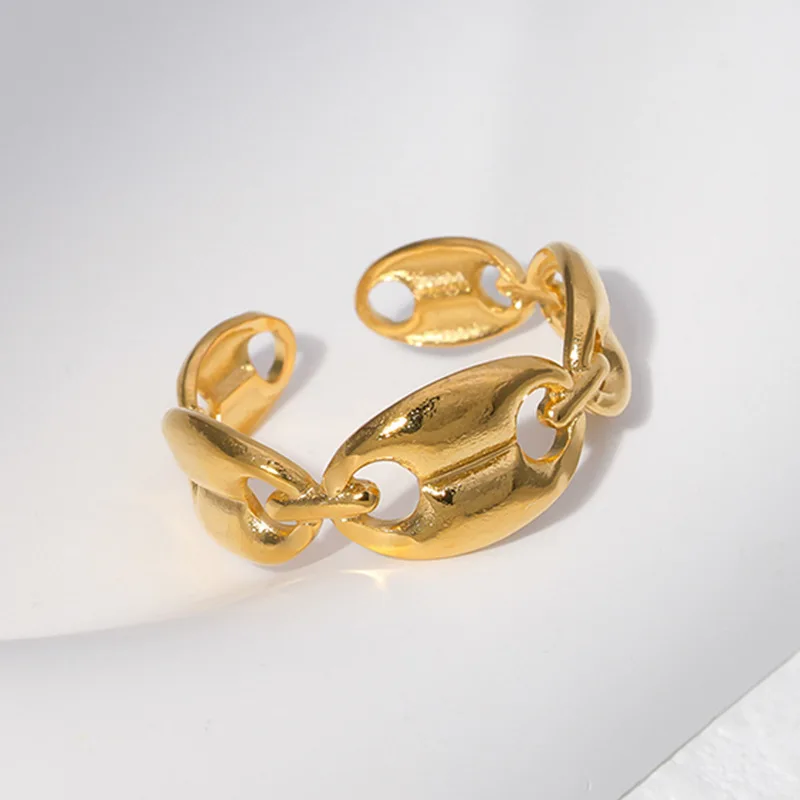 

Minimalist Stainless Steel Gold Silver Color Geometric Oval Open Adjustable Ring for Women Men Party Birthday Jewelry Gift