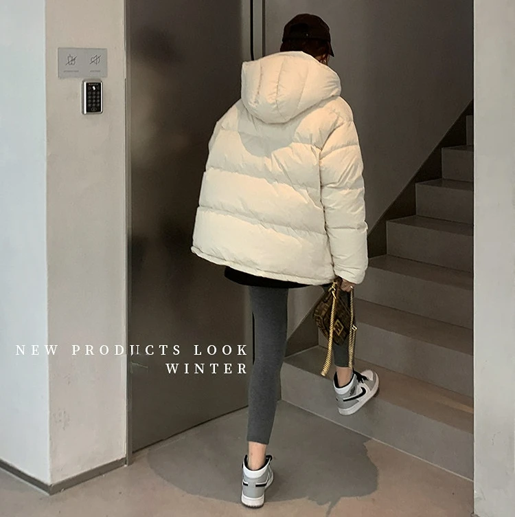 Hooded Down Coat Jacket Women 2022 Keep Warm Zipper Streamer Small Bread White Duck Winter Lady Thermal Parkas Windproof Jackets