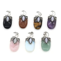 wholesale10pcs natural stone amethyst rose quartz metal alloy half oval pendant handmade makingdiy necklace earring jewelry gift