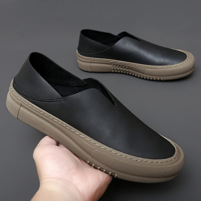 

Hot Sale Genuine Leather Loafers For Men Mocassin Classic Black Driving Shoes Men Casual Platform Slip on Shoes Lazy Sneakers