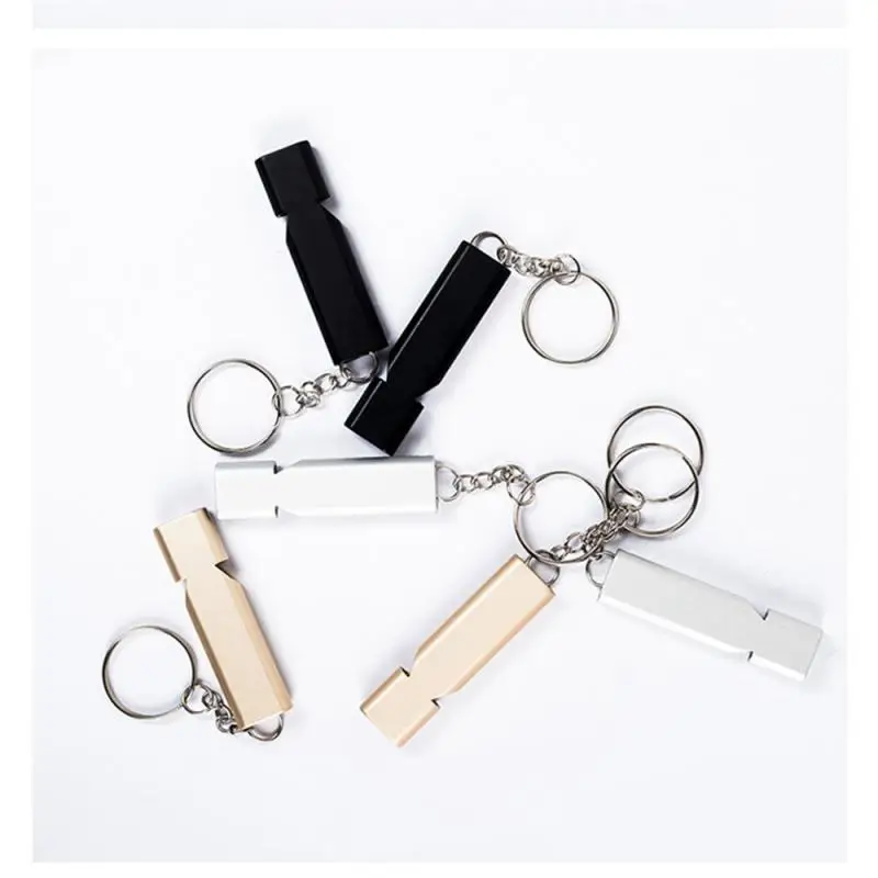 

Double Pipe Whistle Outdoor Survival Whistle High Decibels Stainless Keychain Cheerleading Emergency Multifunction Tools Camping