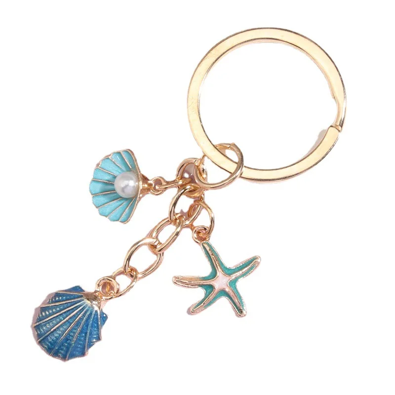 

Summer Resort Shell Starfish Conch Pearl KeyChain KeyRing Unique Women Man Charm Pendant Accessories Jewelry Gift
