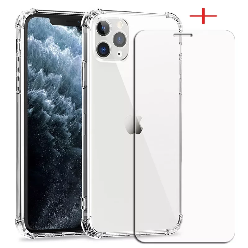 

2-In-1 Protection For Apple iPhone 13 Pro Max mini 12 SE 2020 11 X XR Xs 6 6S 7 8 Plus Tempered Glass Screen Cover Film + Case